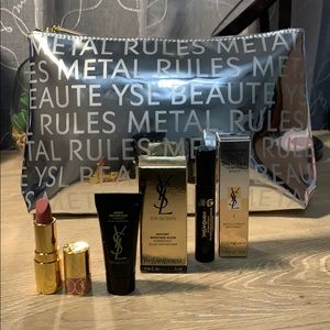 YSL Metallic Sliver Pouch w/ Cosmetics 💋